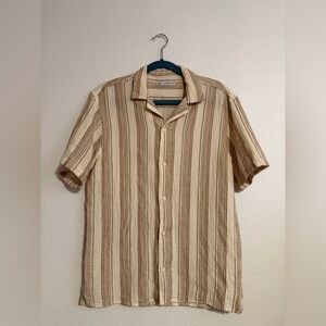 Zara Men Short Sleeve Cream & Brown Stripes
